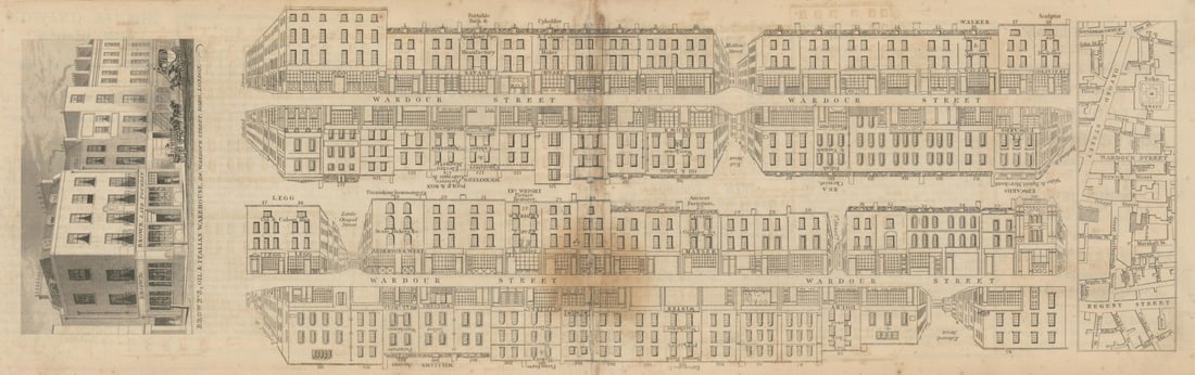 Tallis London Street View #62 Wardour Street (North) 1839 old antique map (1 of 1)