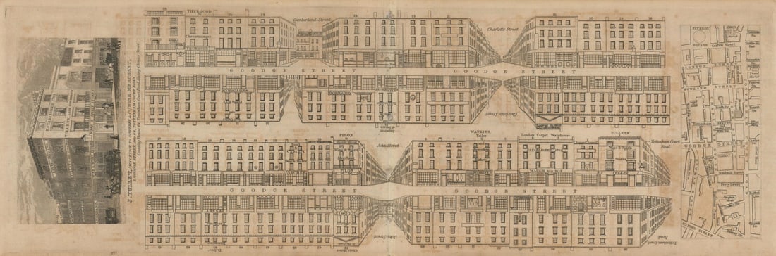 Tallis London Street View #54 Goodge Street 1839 old antique map plan chart (1 of 1)