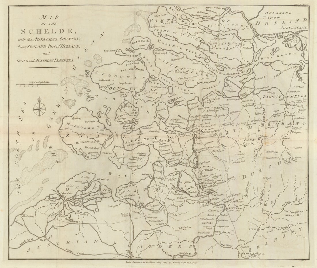 Map of the Schelde with the Adjacent Country… by John Lodge. Zeeland 1785: Title: Map of the Schelde with the Adjacent Country… by John Lodge. Zeeland 1785 Description: Map of the Schelde with the Adjacent Country; being Zealand, Part of Holland and Dutch and Austrian