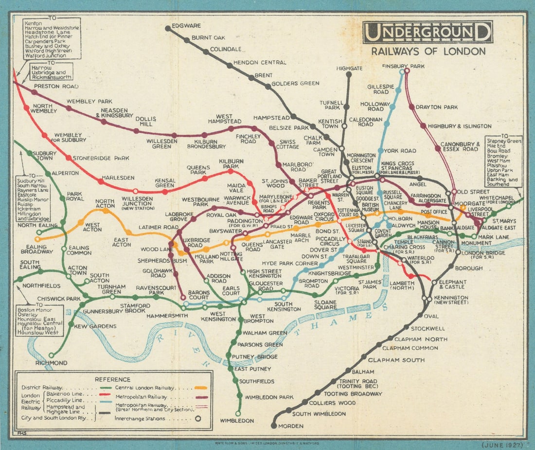 LONDON UNDERGROUND tube map plan diagram. STINGEMORE. June 1927 old (1 of 1)