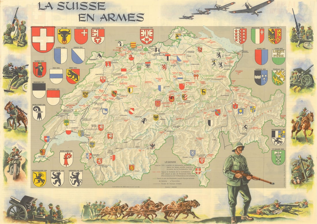 La Suisse en Armes. Swiss World War 2 armed forces & military history map 1940 (1 of 1)