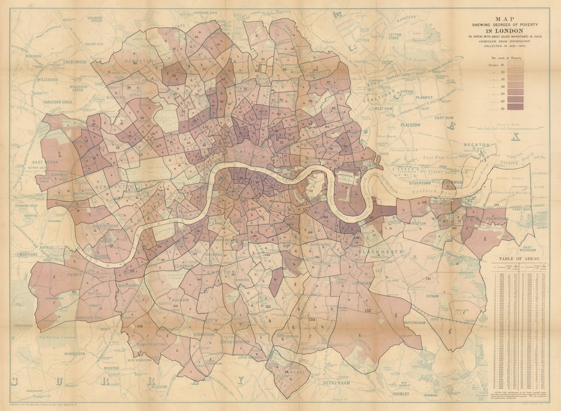 Map shewing degrees of Poverty in London… by Charles Booth 66x90cm 1891 (1 of 1)