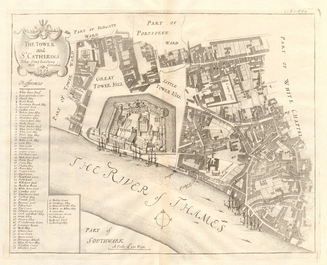 The Tower [of London] & St Catherin's'. St Katherine's STOW/STRYPE 1720 map (1 of 1)