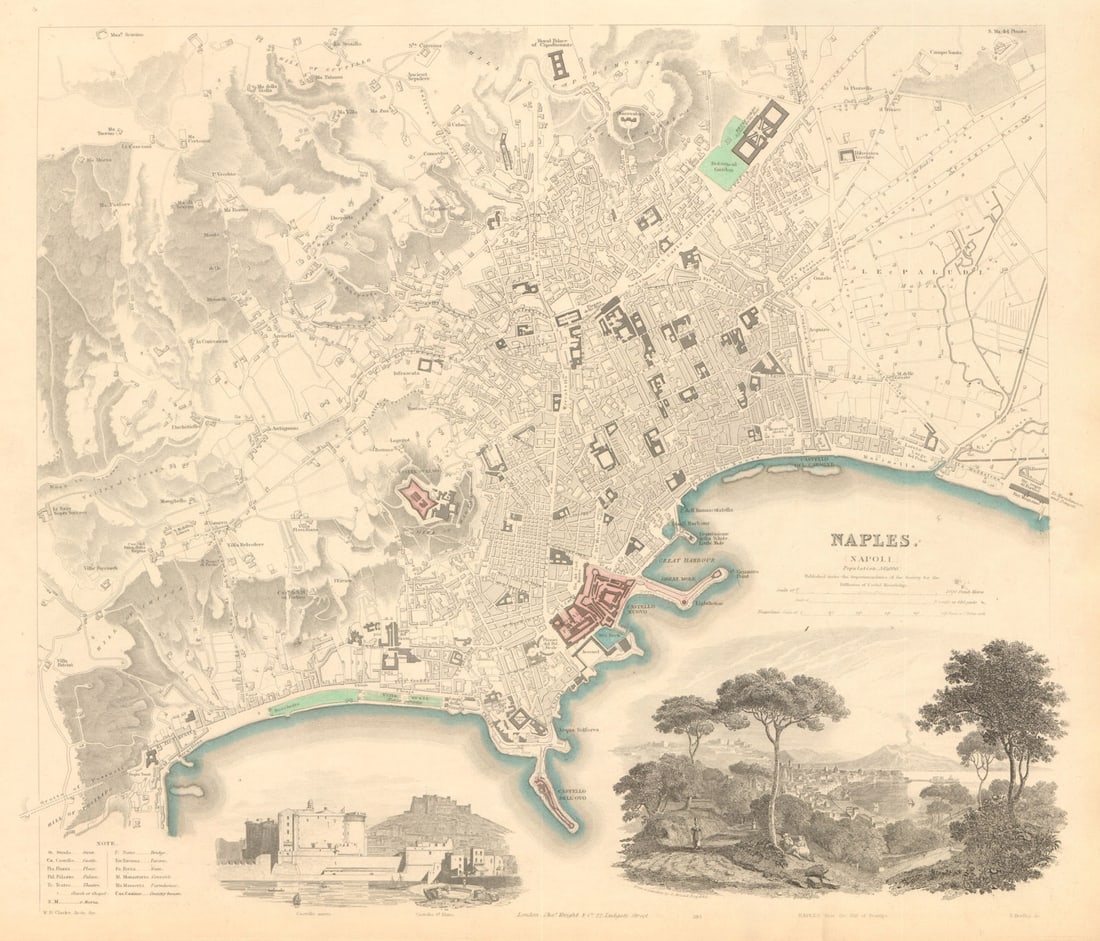 NAPLES NAPOLI. Antique town city map plan & view. Castello St Elmo. SDUK 1847 (1 of 1)
