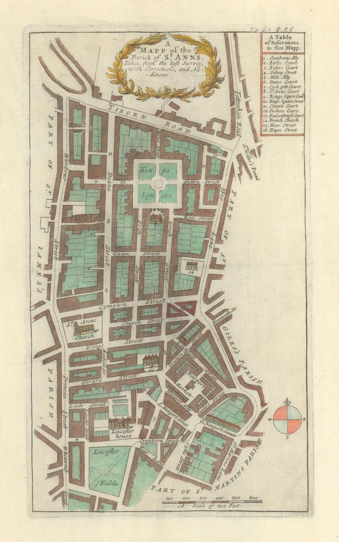 SOHO, LONDON. The Parish of St Anne's. STOW/STRYPE 1720 old antique map chart (1 of 1)