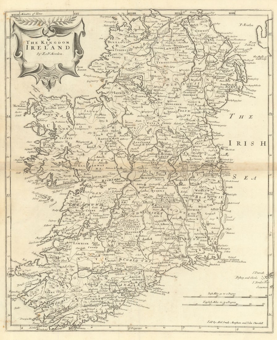 THE KINGDOM OF IRELAND by ROBERT MORDEN from Camden's Britannia 1695 old map (1 of 1)