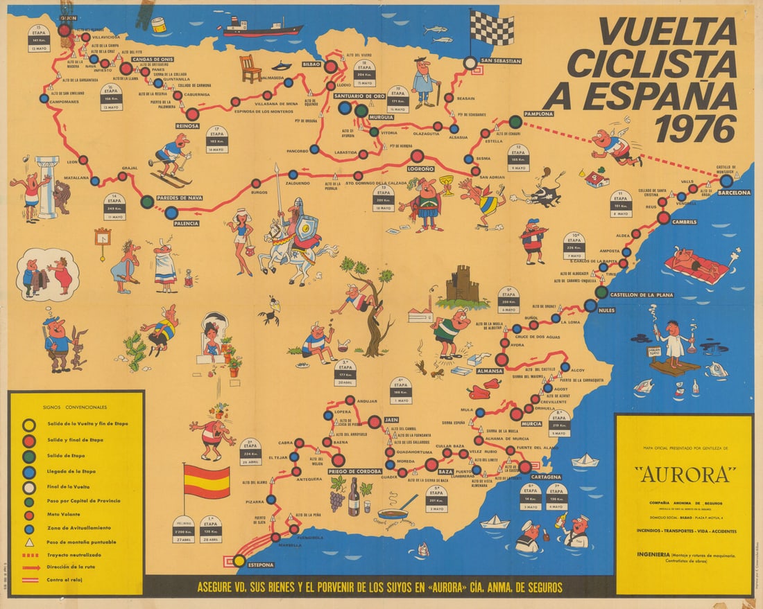 Vuelta Ciclista a España Mapa Oficial. Pictorial cycling road race map 1976 (1 of 1)