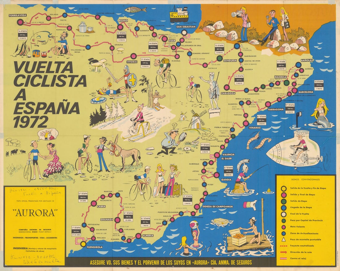 Vuelta Ciclista a España Mapa Oficial. Pictorial cycling road race map 1972 (1 of 1)
