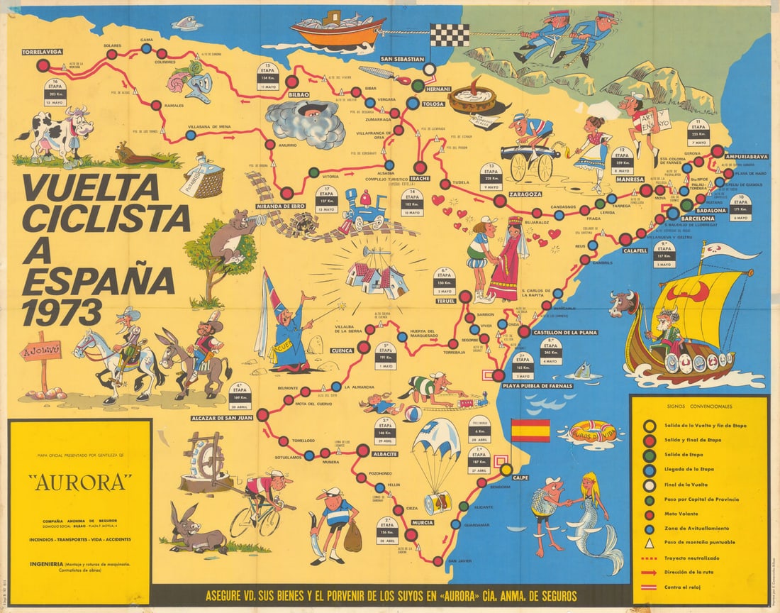 Vuelta Ciclista a España Mapa Oficial. Pictorial cycling road race map 1973 (1 of 1)