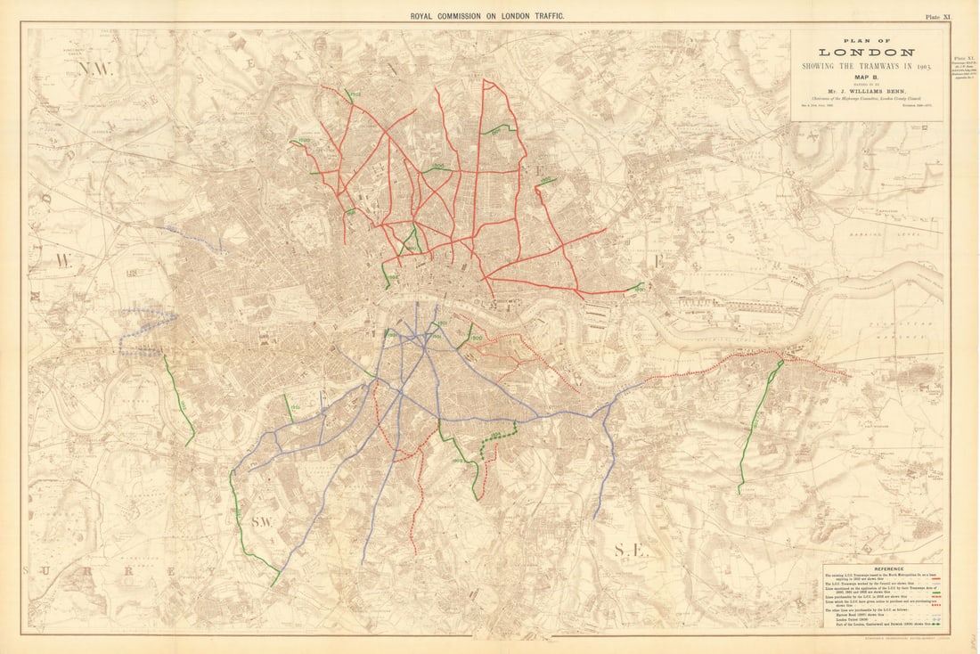 Plan of London showing the tramways in 1903. Traffic Royal Commission 1906 map (1 of 1)