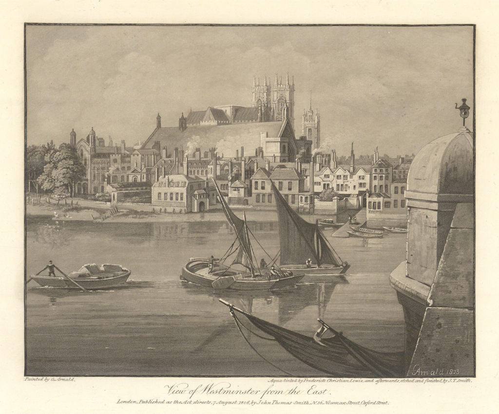 Aquatint view of Westminster from the East by J.T. Smith/G. Arnald/F. Lewis 1806 (1 of 1)