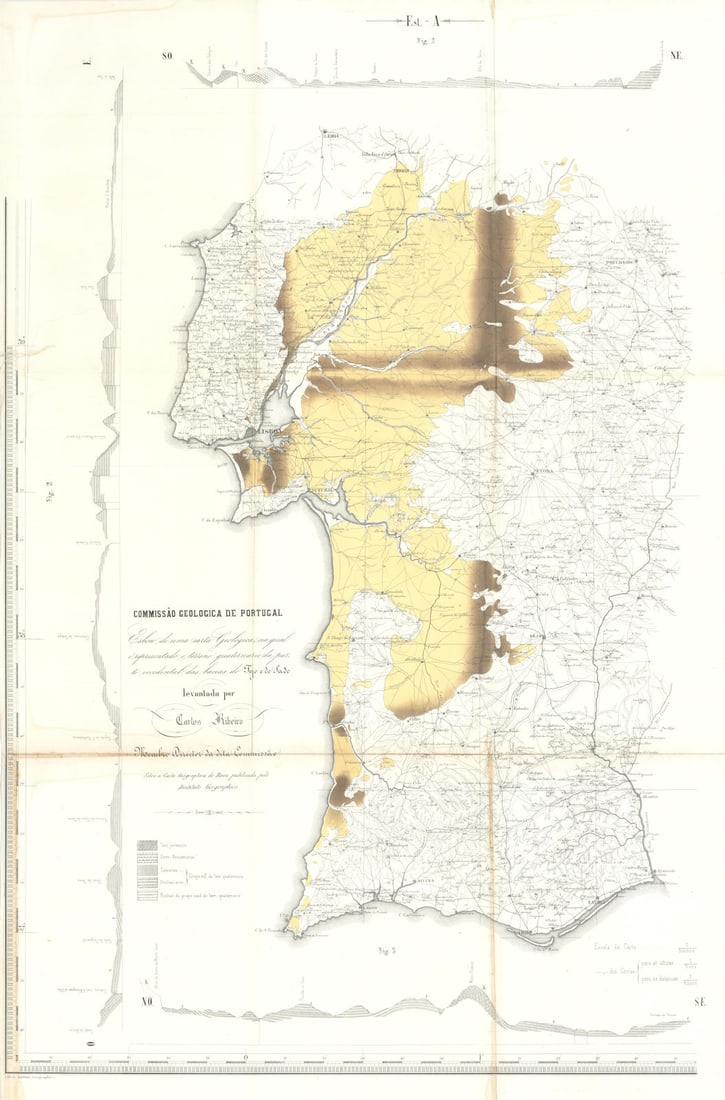 Comissão Geológica de Portugal. Tagus/Sado basin geology Carlos Ribeiro 1875 map: Title: Comissão Geológica de Portugal. Tagus/Sado basin geology Carlos Ribeiro 1875 map Description: Comissão Geológica de Portugal. Esboço de uma carta Geologica, na qual