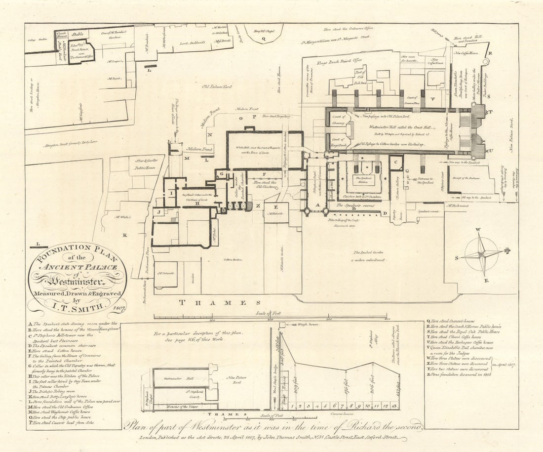 Foundation plan of the Ancient Palace of Westminster by J.T. Smith 1807 map (1 of 1)