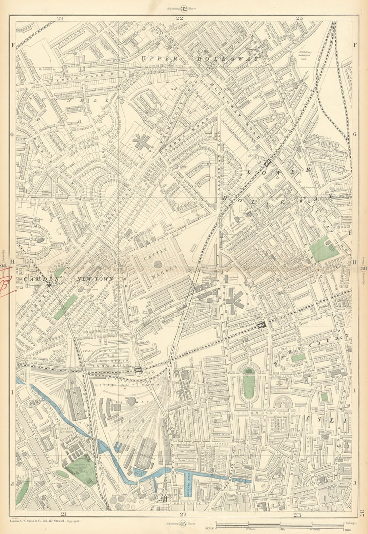 CAMDEN TOWN Holloway Tufnell Park King's Cross Kentish Town Barnsbury 1900 map (1 of 1)