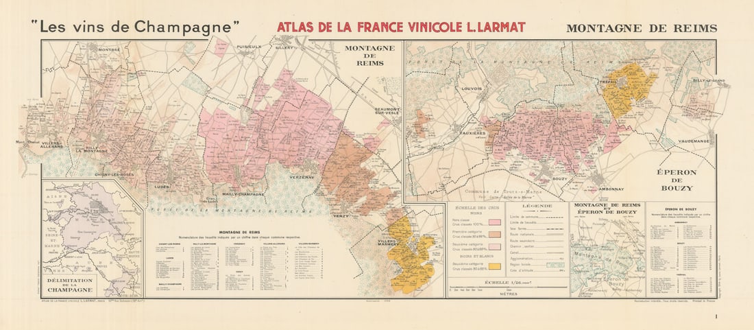 CHAMPAGNE VINEYARD MAP Montagne de Reims. Éperon de Bouzy. Mailly. LARMAT 1944 (1 of 1)