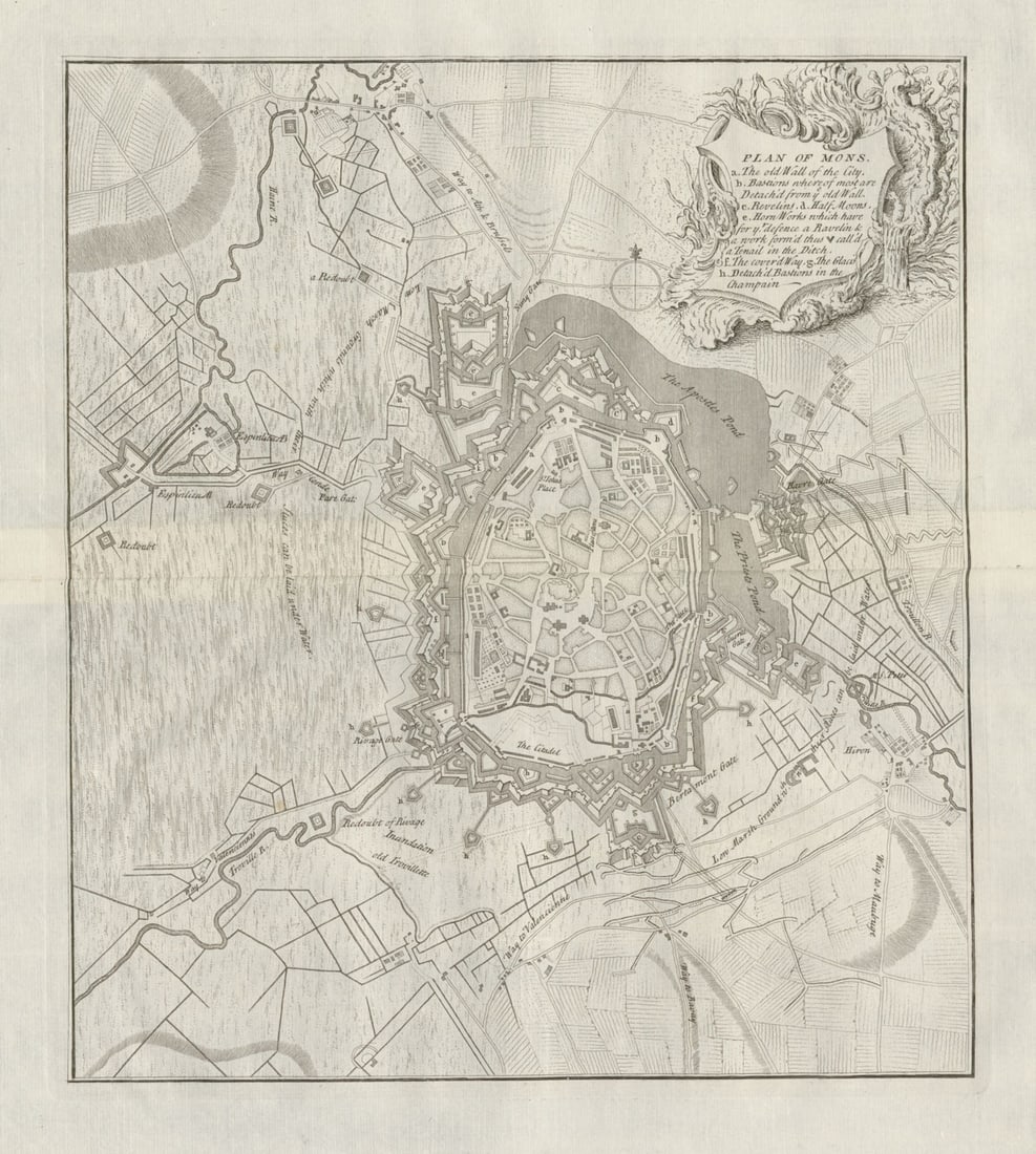 Plan of Mons, antique town plan by Claude DU BOSC c1735 old map (1 of 1)