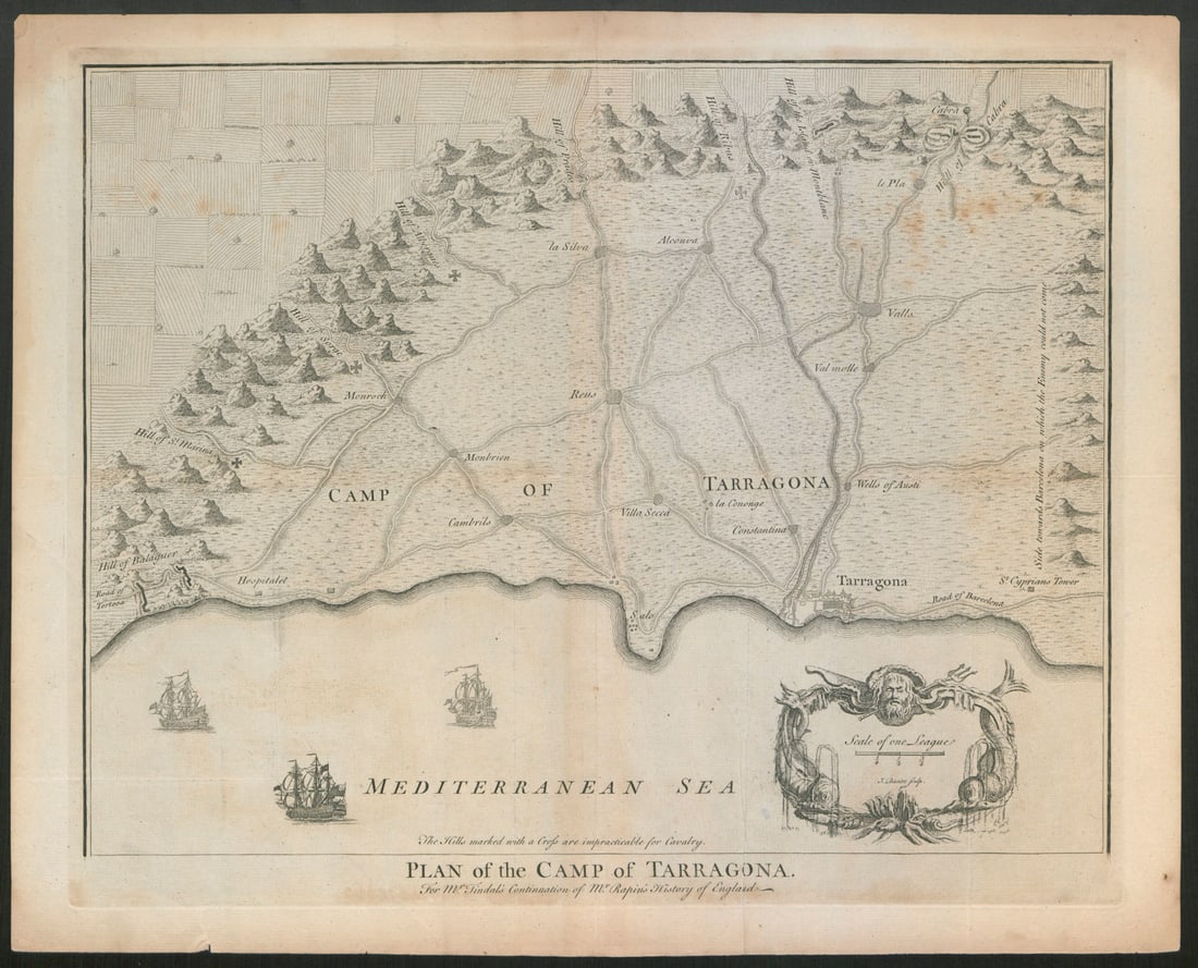 Plan of the Camp of Tarragona, by BASIRE. Catalonia Catalunya c1747 old map (1 of 1)