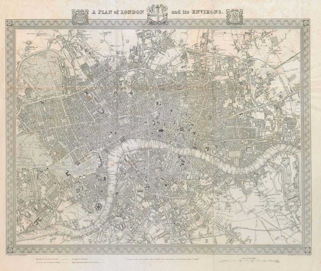 A plan of London and its environs by CREIGHTON & WALKER for LEWIS 1840 map: Title: "A plan of London and its environs" by CREIGHTON & WALKER for LEWIS 1840 map Description: A plan of London and its environs'. The legend of this fascinating map delineates the boundaries of the