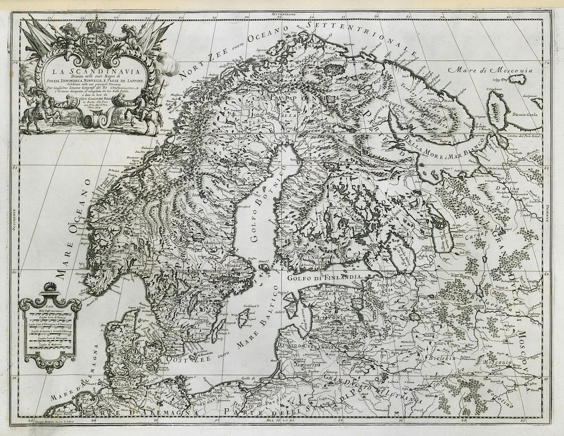 La Scandinavia divisa nelli suoi Regni… Sweden Denmark Norway. DE ROSSI 1678 map: Title: La Scandinavia divisa nelli suoi Regni… Sweden Denmark Norway. DE ROSSI 1678 map Description: La Scandinavia Divisa nelli suoi Regni di Svezia, Danimarca, Norvegia, e Paese de Lapponi [Sc