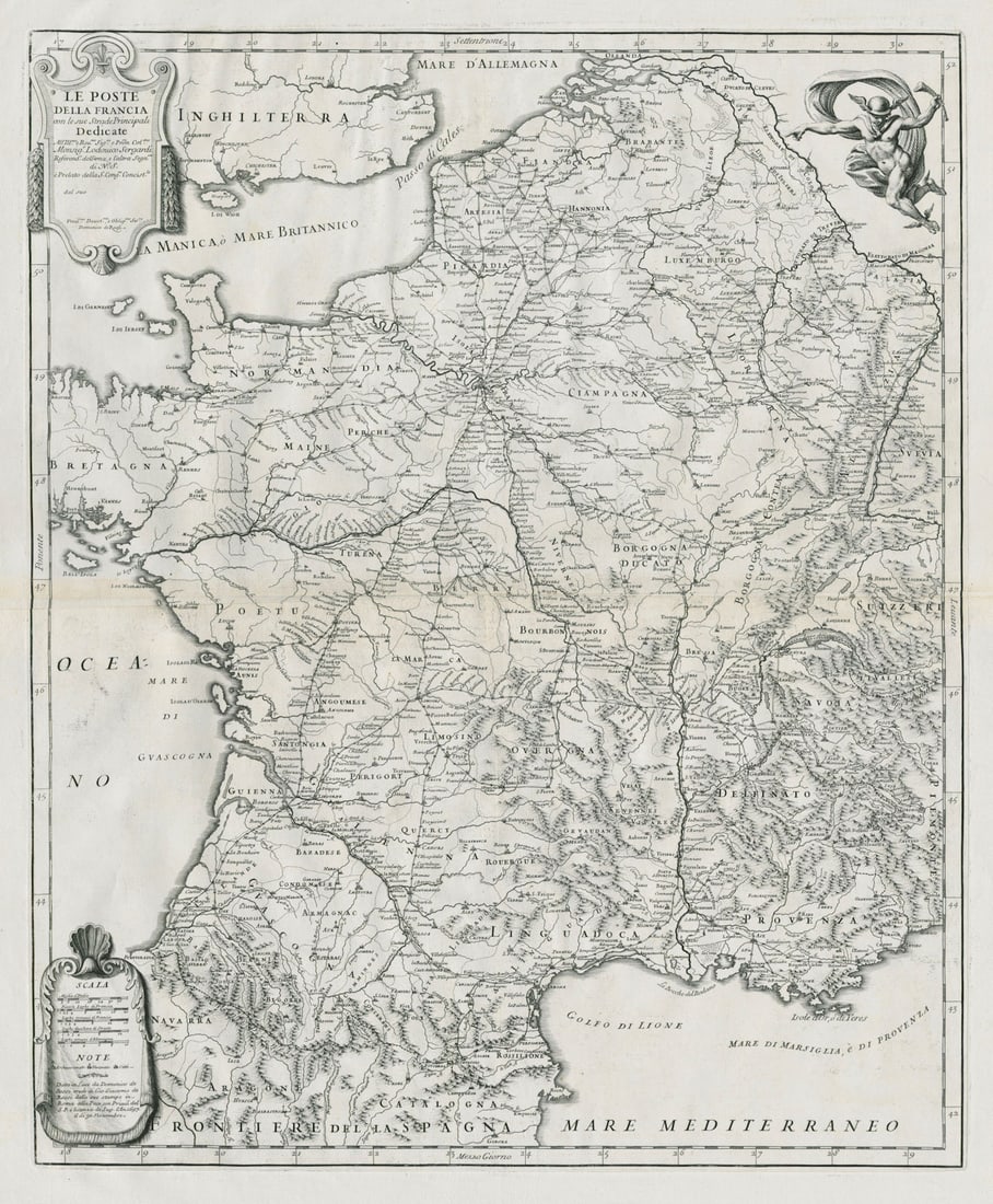 Le Poste della Francia. The post roads of France. DE ROSSI / SANSON 1697 map (1 of 1)