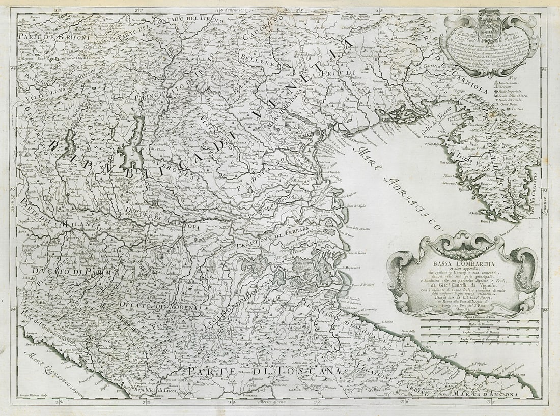 Bassa Lombardia. Lower Lombardy. North-east Italy. DE ROSSI / CANTELLI 1681 map (1 of 1)