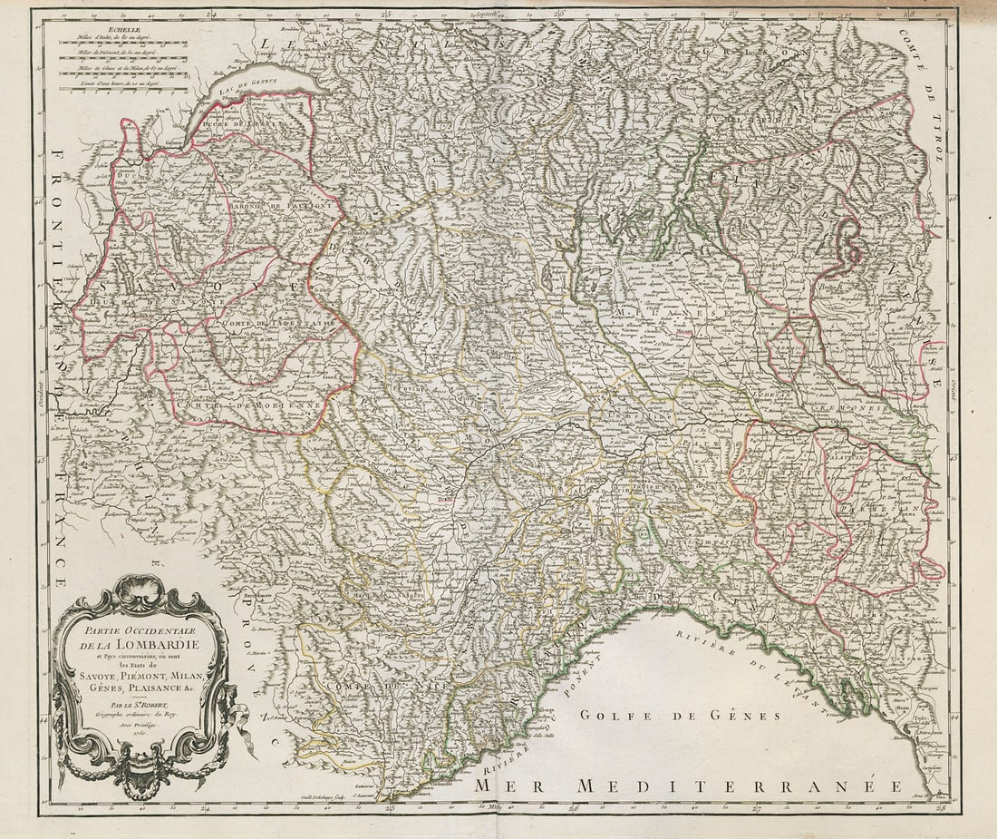 Partie Occidentale de la Lombardie NW Italy Piedmont Liguria VAUGONDY 1750 map (1 of 1)