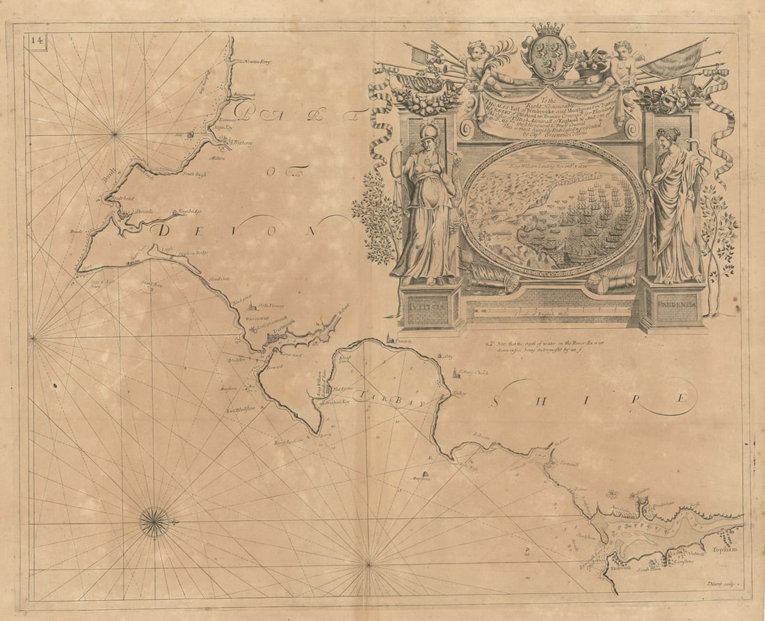 SOUTH DEVON RIVIERA sea coast chart. Salcombe Dartmouth Torbay. COLLINS 1693 map: Title: SOUTH DEVON RIVIERA sea coast chart. Salcombe Dartmouth Torbay. COLLINS 1693 map Description: [Part of Devonshire] To the Right Honourable Thomas Earl of Pembrooke and Montgomery, Baron