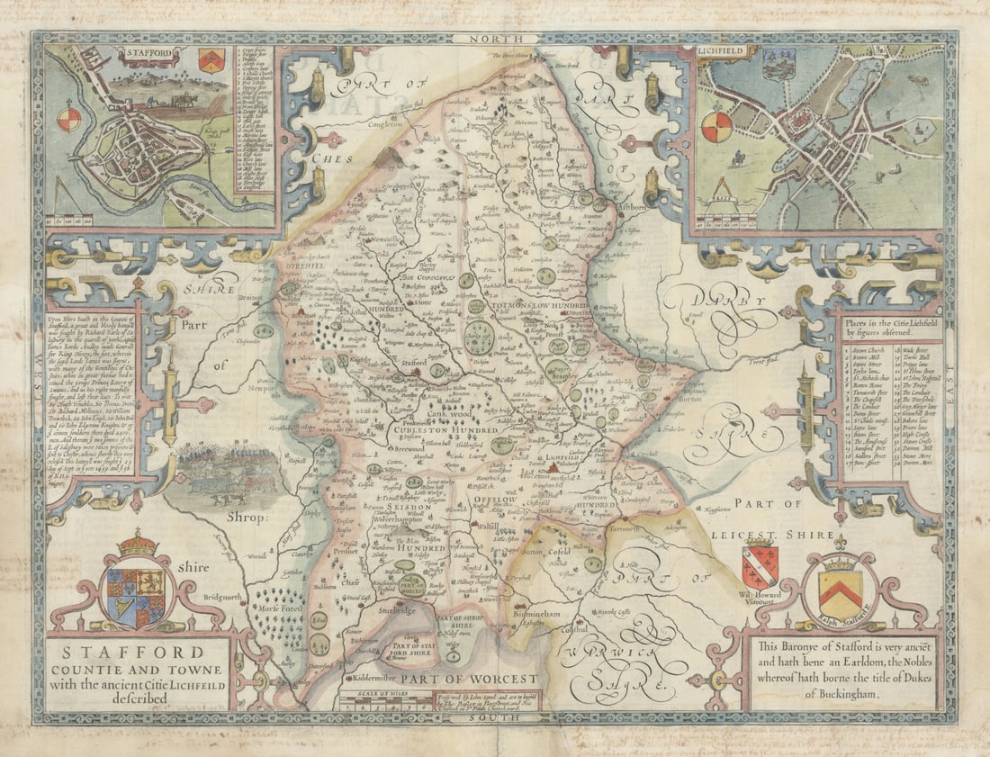 Stafford Countie. Shire/county map by John Speed. Bassett/Chiswell edition 1676 (1 of 1)