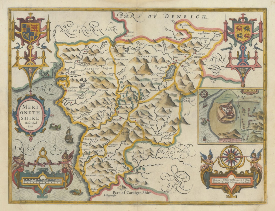 Merioneth Shire Described county map by John Speed. George Humble edition 1627 (1 of 1)