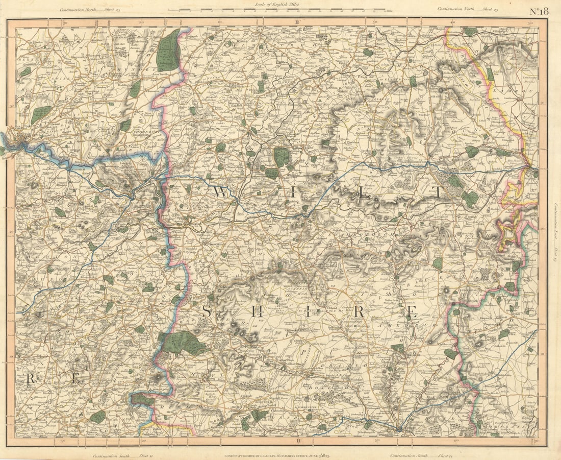 SOUTH COTSWOLDS & NORTH WESSEX DOWNS. Bristol Wiltshire E Somerset CARY 1832 map (1 of 1)