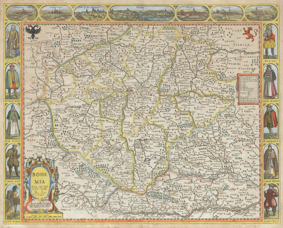 Bohemia Newly described by John Speed… 1626. Bassett/Chiswell edition 1676 map: Title: Bohemia Newly described by John Speed… 1626. Bassett/Chiswell edition 1676 map Description: Bohemia Newly described by John Speed Anno Dom. 1626'. Published In Speed's "Prospect of the mo