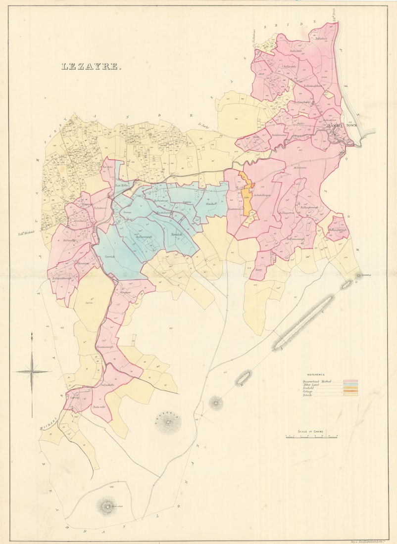 Lezayre Parish & Ramsey, Ayre Sheading, Isle of Man by James Woods 1829 map: Title: Lezayre Parish & Ramsey, Ayre Sheading, Isle of Man by James Woods 1829 map Description: Lezayre'. The map covers one of the 17 historic parishes of the Isle of Man. These maps are scarce; at t