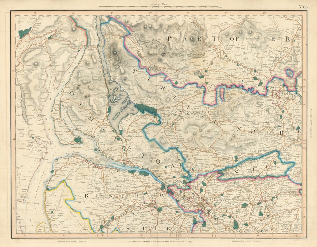 CLYDE ESTUARY & LOCH LOMOND. Glasgow Dunbartonshire Stirlingshire. CARY 1832 map (1 of 1)