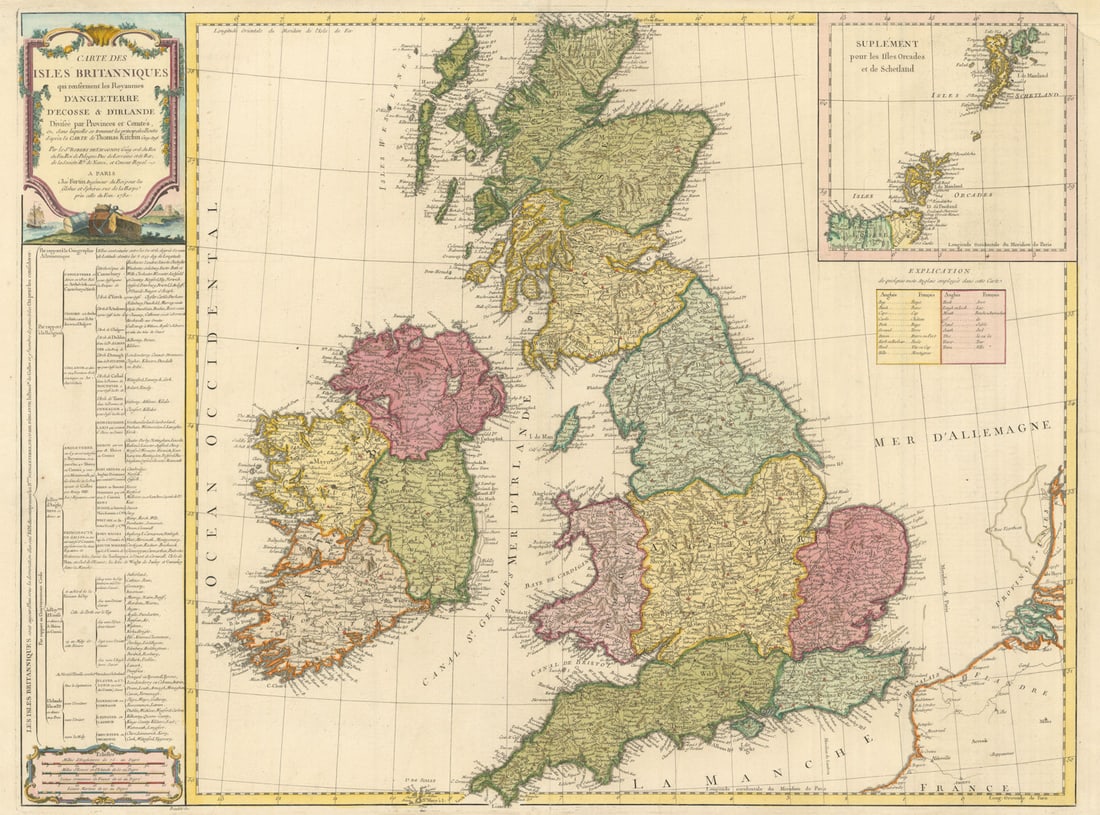 Cartes des Isles Britanniques qui renferment… British Isles VAUGONDY 1780 map: Title: Cartes des Isles Britanniques qui renferment… British Isles VAUGONDY 1780 map Description: Cartes des Isles Britanniques qui renferment les Royaumes d'Angleterre, d'Ecosse et d'Irelande D