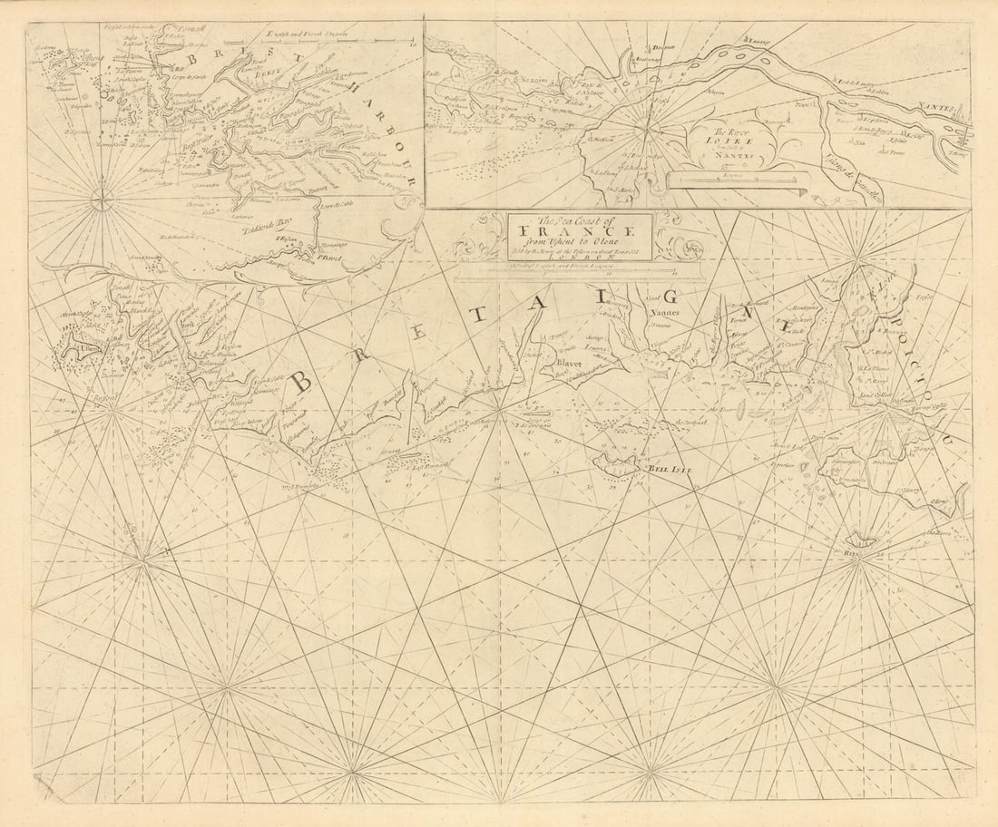 The Sea Coast of France from Ushent to Olone [Olonne]. MOUNT & PAGE 1758 map (1 of 1)