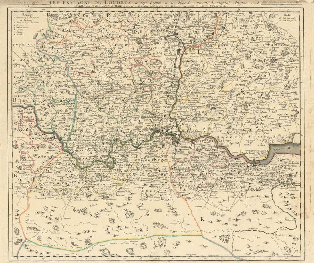 Les Environs de Londres à sept Lieues à la Ronde… London. LE ROUGE 1745 map (1 of 1)
