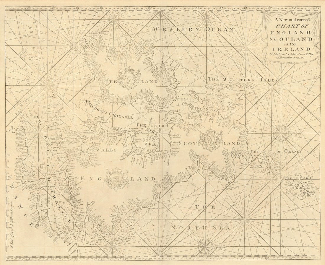 A New and Correct Chart of England, Scotland and Ireland. MOUNT & PAGE 1758 map (1 of 1)