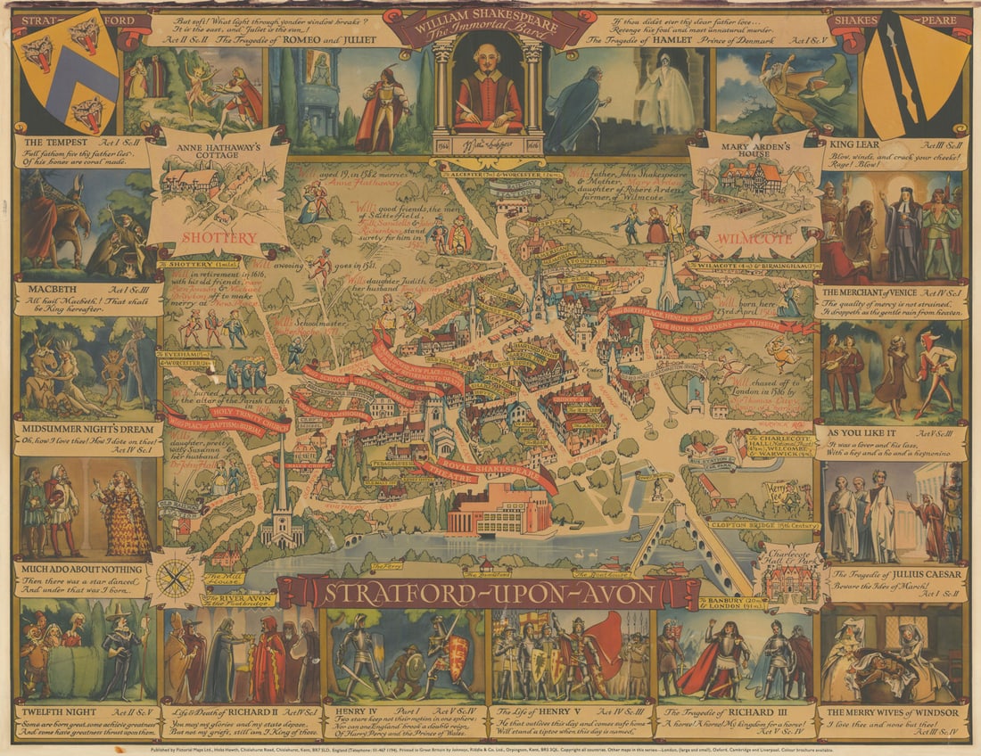 Stratford-upon-Avon & William Shakespeare's life. Kerry Lee pictorial map c1965 (1 of 1)