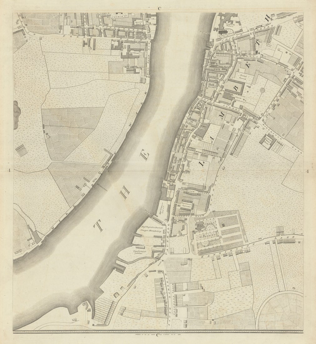 Horwood London C4 Westminster Millbank Vauxhall Lambeth Oval 1799 old map (1 of 1)