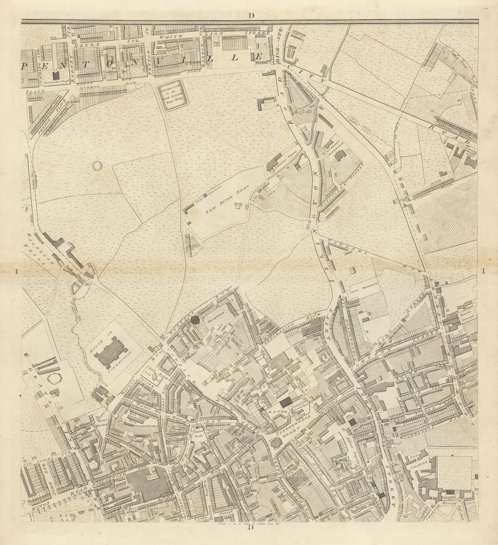 Horwood London D1 Clerkenwell Pentonville Gray's Inn City Road 1799 old map (1 of 1)
