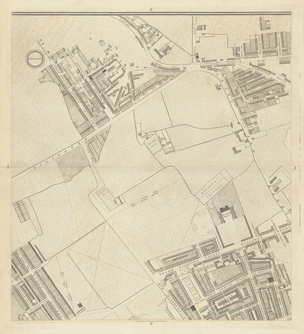 Horwood London C1 Bloomsbury Somers Town Kings Cross St Pancras Euston 1799 map: Title: Horwood London C1 Bloomsbury Somers Town Kings Cross St Pancras Euston 1799 map Description: Sheet C1 - Somers Town, Kings Cross, St Pancras, Bloomsbury, Euston Road, Grays Inn Road, Great Ormo