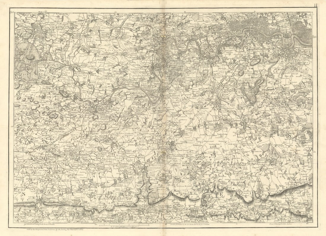 SW London & Thames Valley. Surrey Windsor Guildford #11 Andrews/Dury 1818 map (1 of 1)