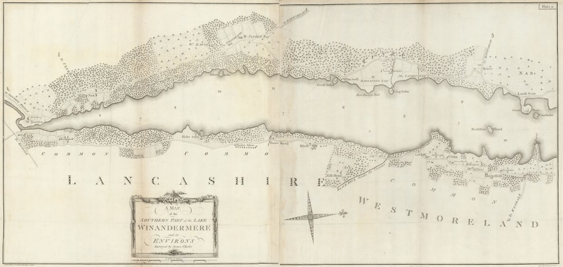 The Southern Part of the Lake Winandermere… by James Clarke. Windermere 1789 map: Title: The Southern Part of the Lake Winandermere… by James Clarke. Windermere 1789 map Description: A map of the Southern Part of the Lake Winandermere and its environs'. A map of the southern