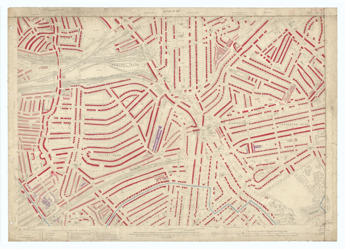 LSE POVERTY OS PROOF MAP Swiss Cottage. West/South Hampstead. Belsize Park 1928: Title: LSE POVERTY OS PROOF MAP Swiss Cottage. West/South Hampstead. Belsize Park 1928 Description: [Ordnance Survey] Edition of 1915 - London Sheet IV. 4. Middlesex Sheet XVI. 4. Swiss Cottage - Sout