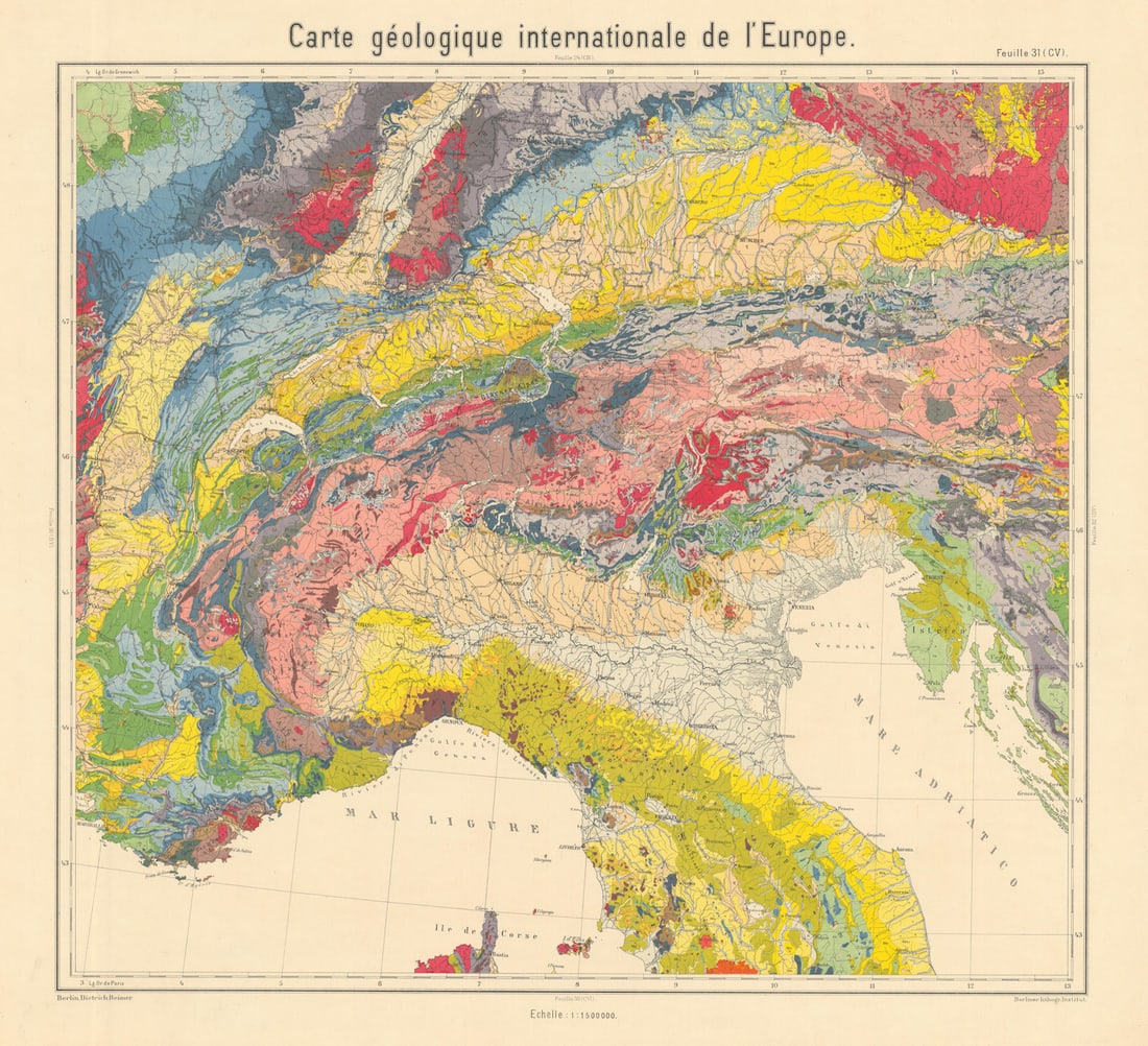 Geological map Alps & northern Italy. Switzerland Austria. BEYSCHLAG 1898 (1 of 1)