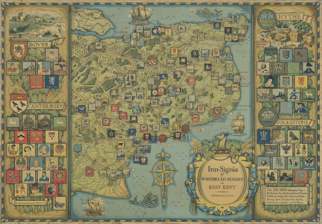 Inn-Signia of Whitbread Houses in East Kent. Pub signs by David Burley 1950 map (1 of 1)