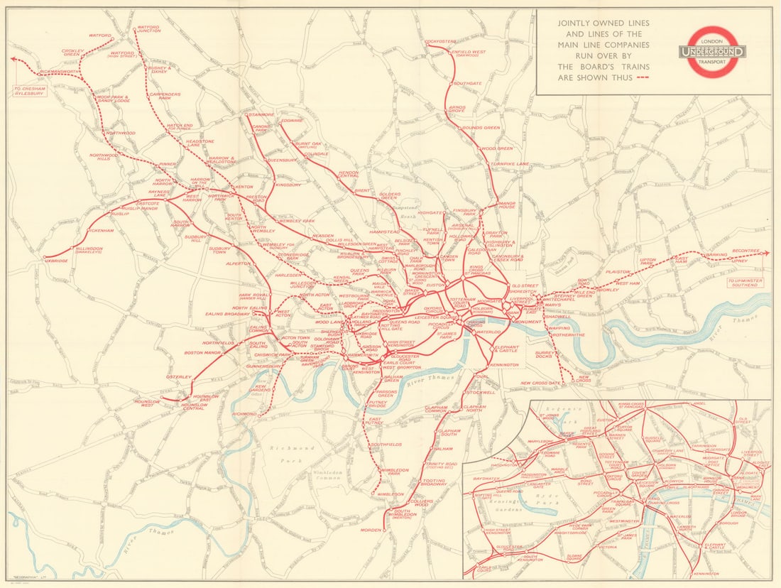 London Transport Underground Map. Print code 36-4496-6,500. L.P.T.B. 1936 (1 of 1)