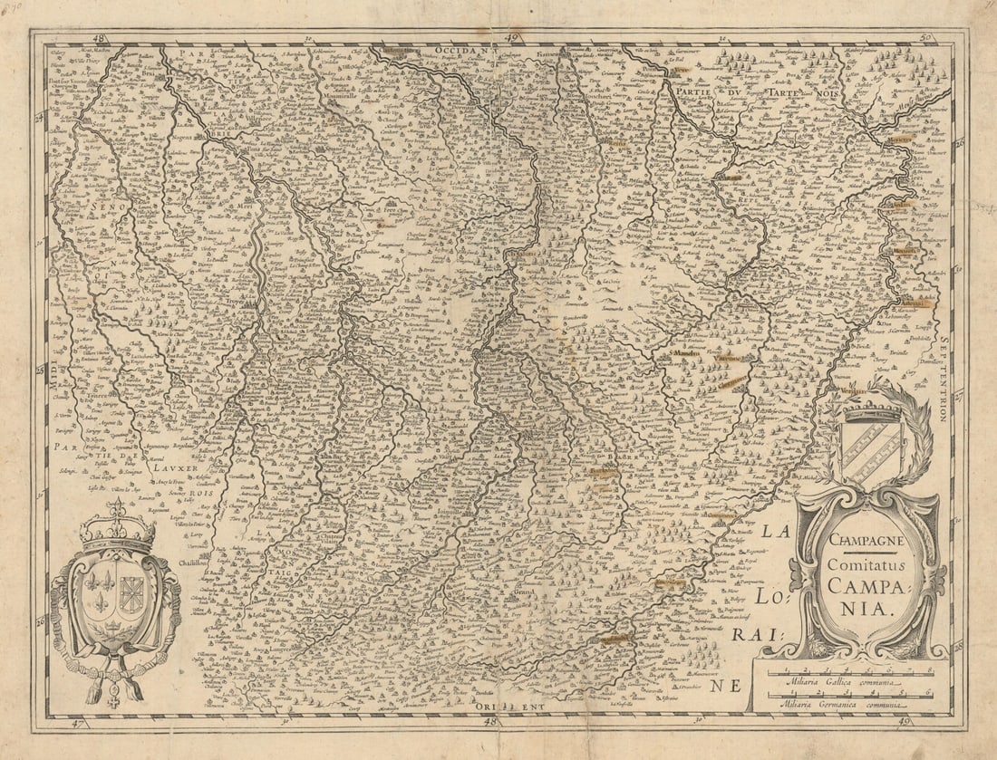 Champagne - Comitatus Campania. Champagne region by Janssonius c1631 old map (1 of 1)