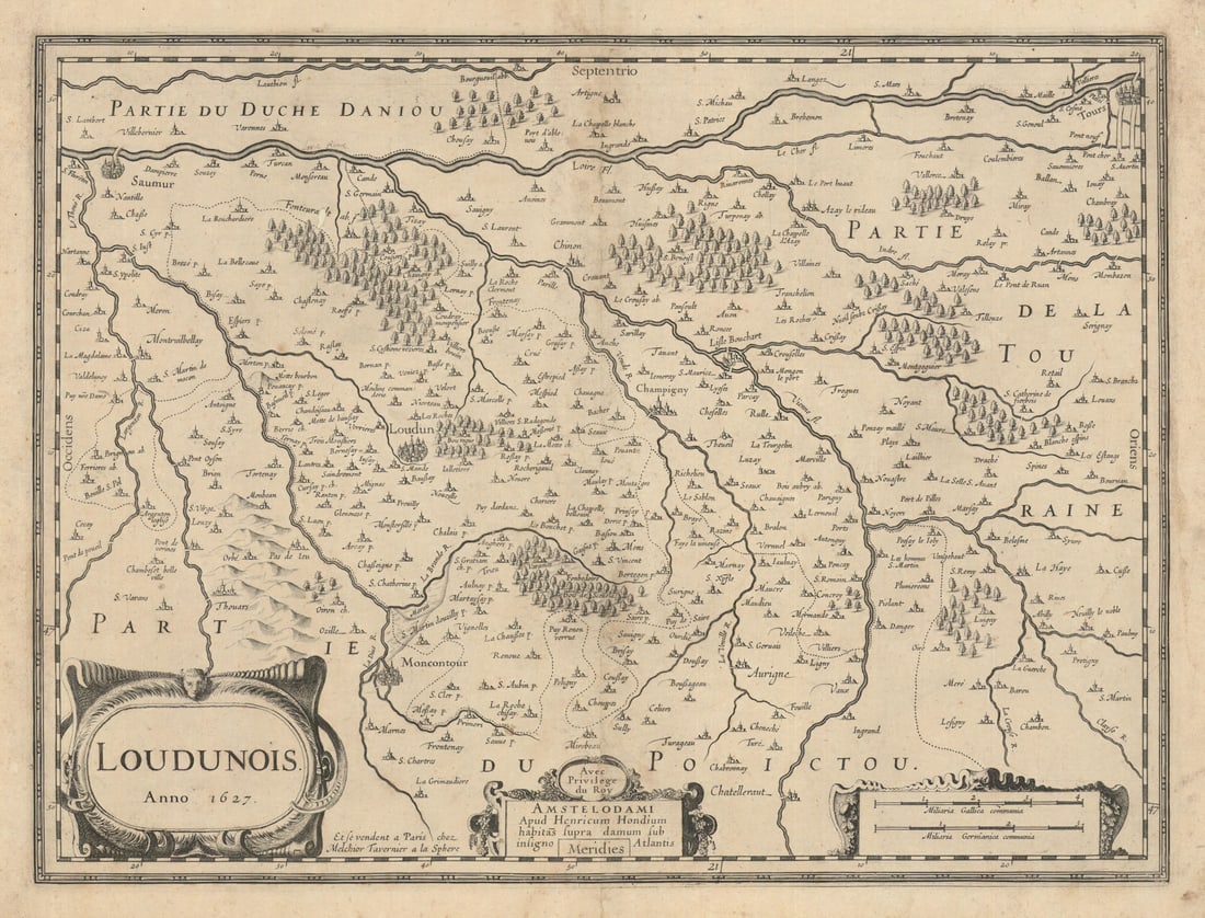 Loudunois. Loudon. Vienne, Indre-et-Loire & Maine-et-Loire. Hondius 1627 map (1 of 1)