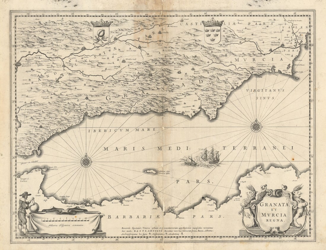 Granata et Murcia Regna. Granada and Murcia, Spain by Blaeu c1645 old map (1 of 1)